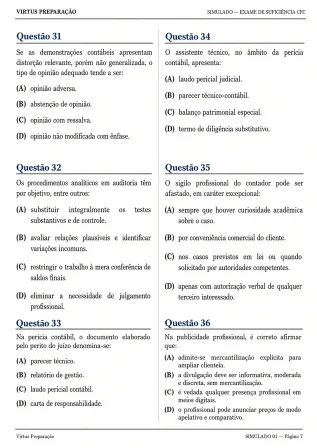 Página de questões do simulado